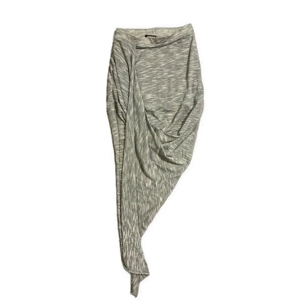 Hommage Gray Draped Twist Front Asymmetrical Midi Skirt Rayon Small